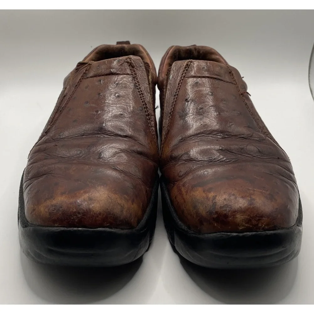 Roper‎ Performance Shoes Leather Brown Ostrich Embossed Slip on Loafers ~ Sz 8
